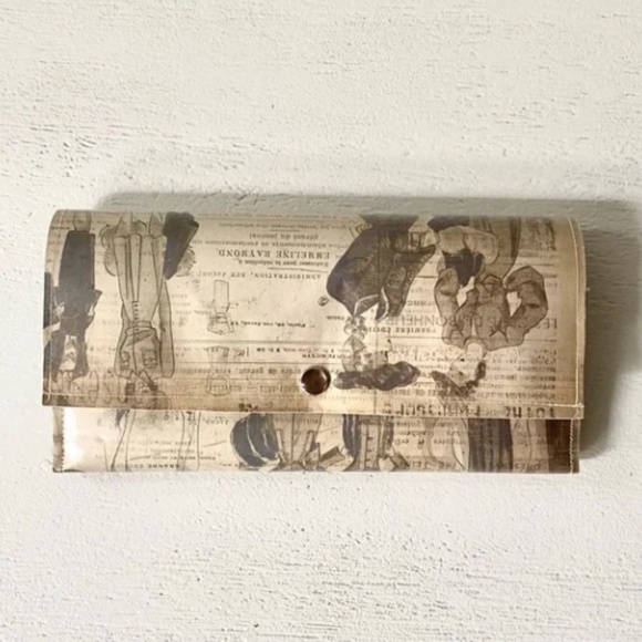 Handmade Laminated Paper Trifold Wallet Vintage Patterns Vegan Custom Upsycle - Picture 1 of 4